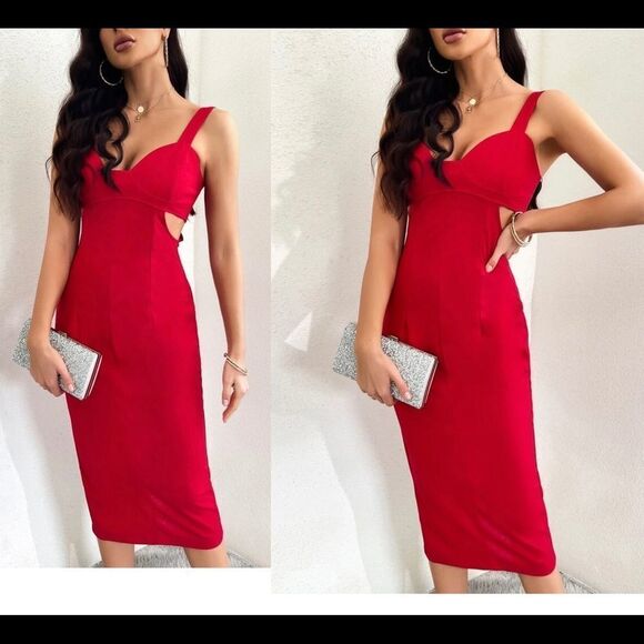 Zara Red strappy cut out bodycon dress Sz XS NWT - Picture 6 of 13